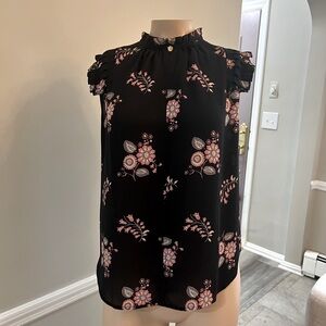 Loft- Black floral blouse size XS petite
